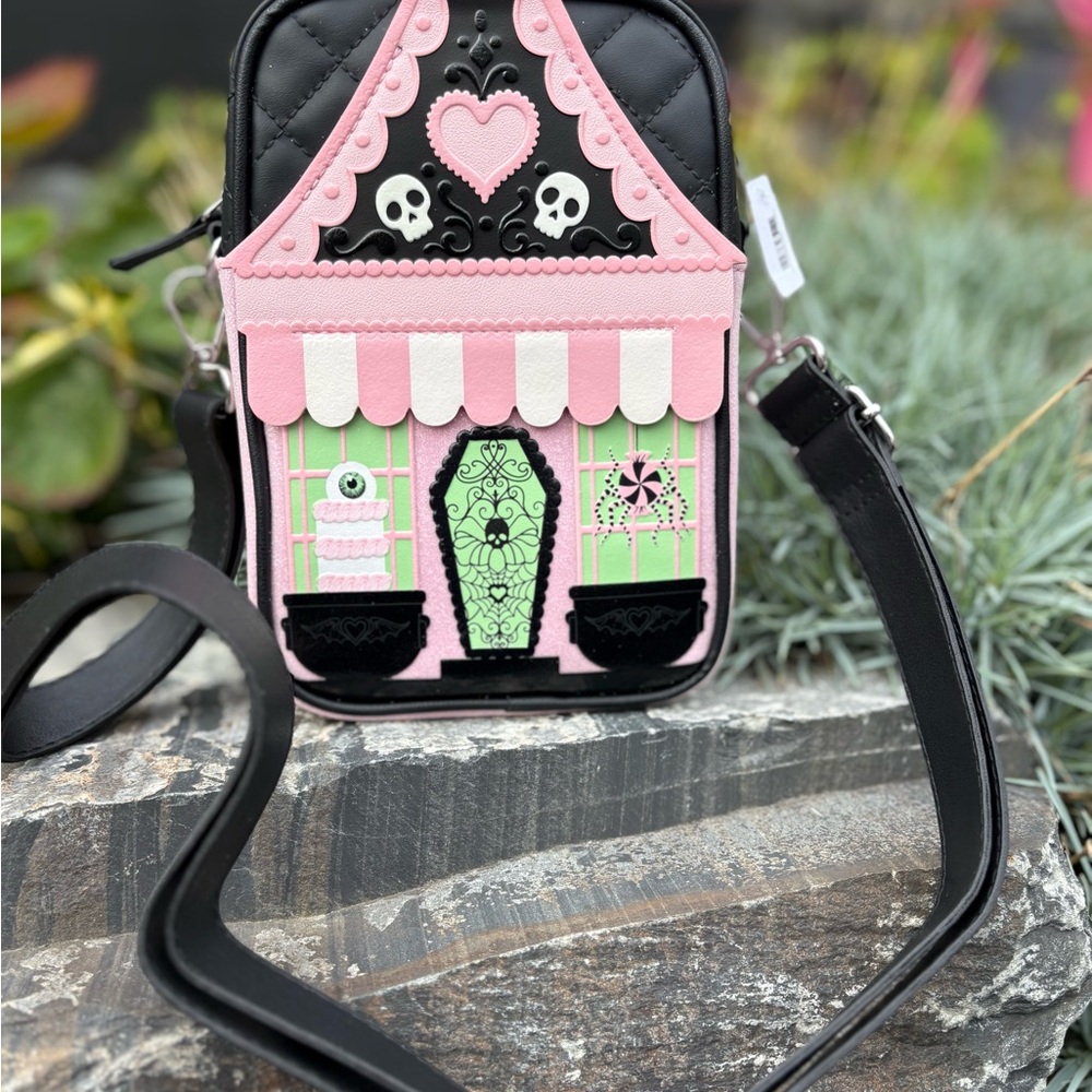 Bath and Body works Pink and Black Crossbody Bag with Gothic Design
